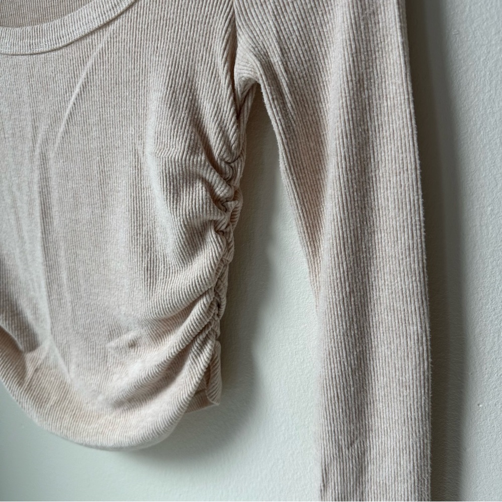 Beige Ruched Long Sleeve Top - Picture 3 of 3